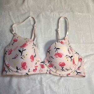 Women's 34 C Laura Ashley Padded T Shirt Uplift‎ Underwire Bra White Floral